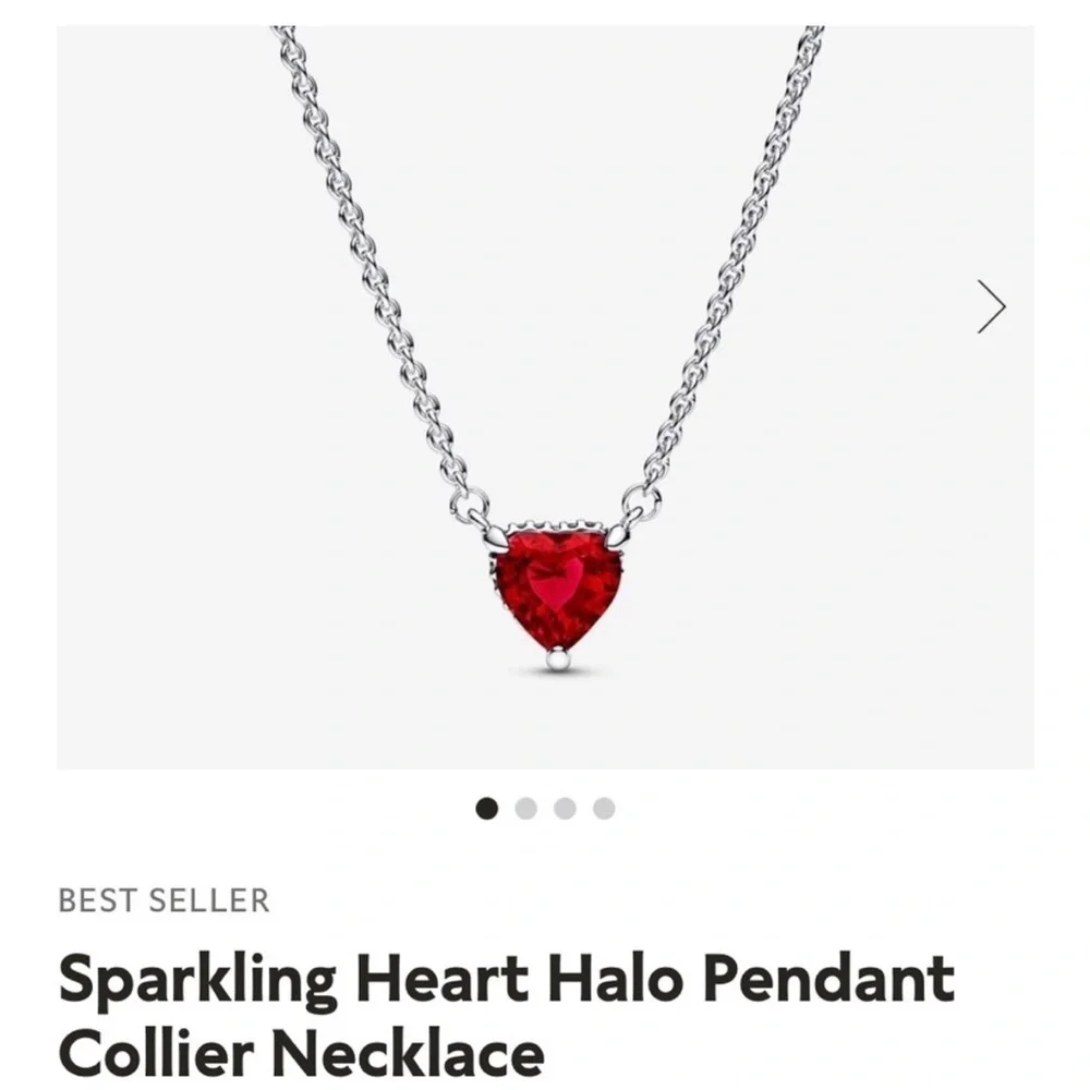 Pandora Silver Necklace & Earring ~ Red Heart Set - Picture 2 of 4